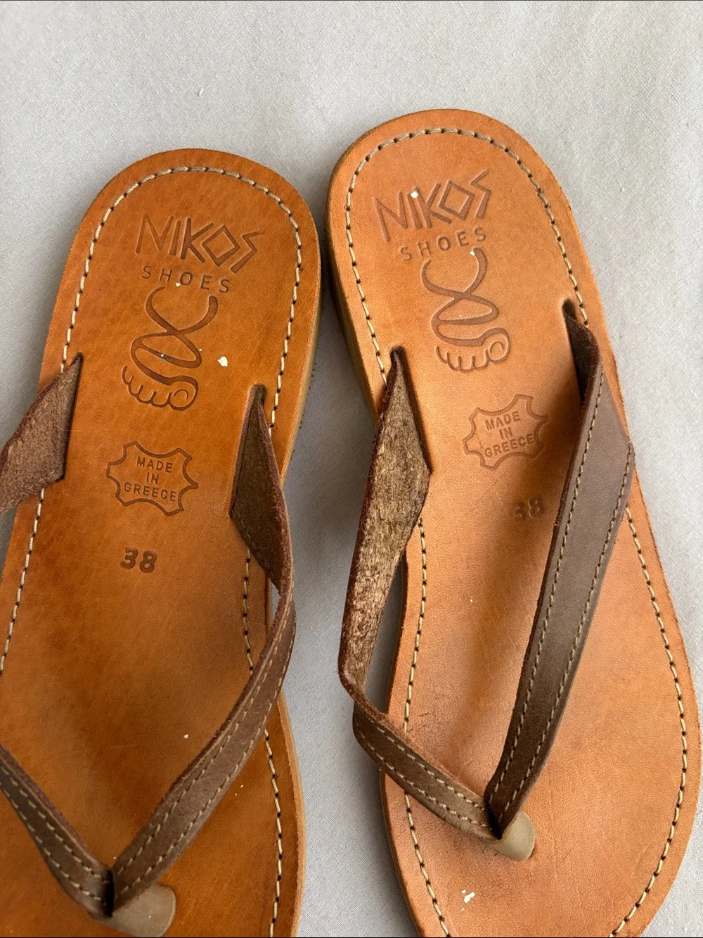 Brown Leather Flip-Flop Sandals
